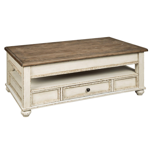 Furniture Realyn Lift Top Coffee Table In Antique White And Brown