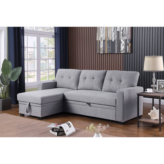 Furniture Polyester Fabric Reversible Sleeper Sectional Sofa-Dark Gray
