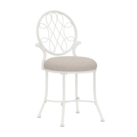 Furniture O'malley Metal Vanity Stool, Shiny White With Cream Fabric