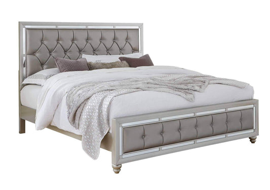 Furniture Riley-Qb Tufted Bed, Queen, Silver