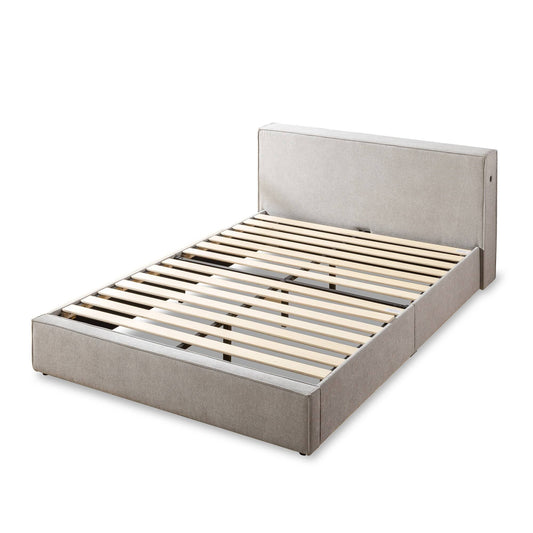 Finley Light Grey Upholstered Full Platform Bed Frame With Headboard Shelf And Usb